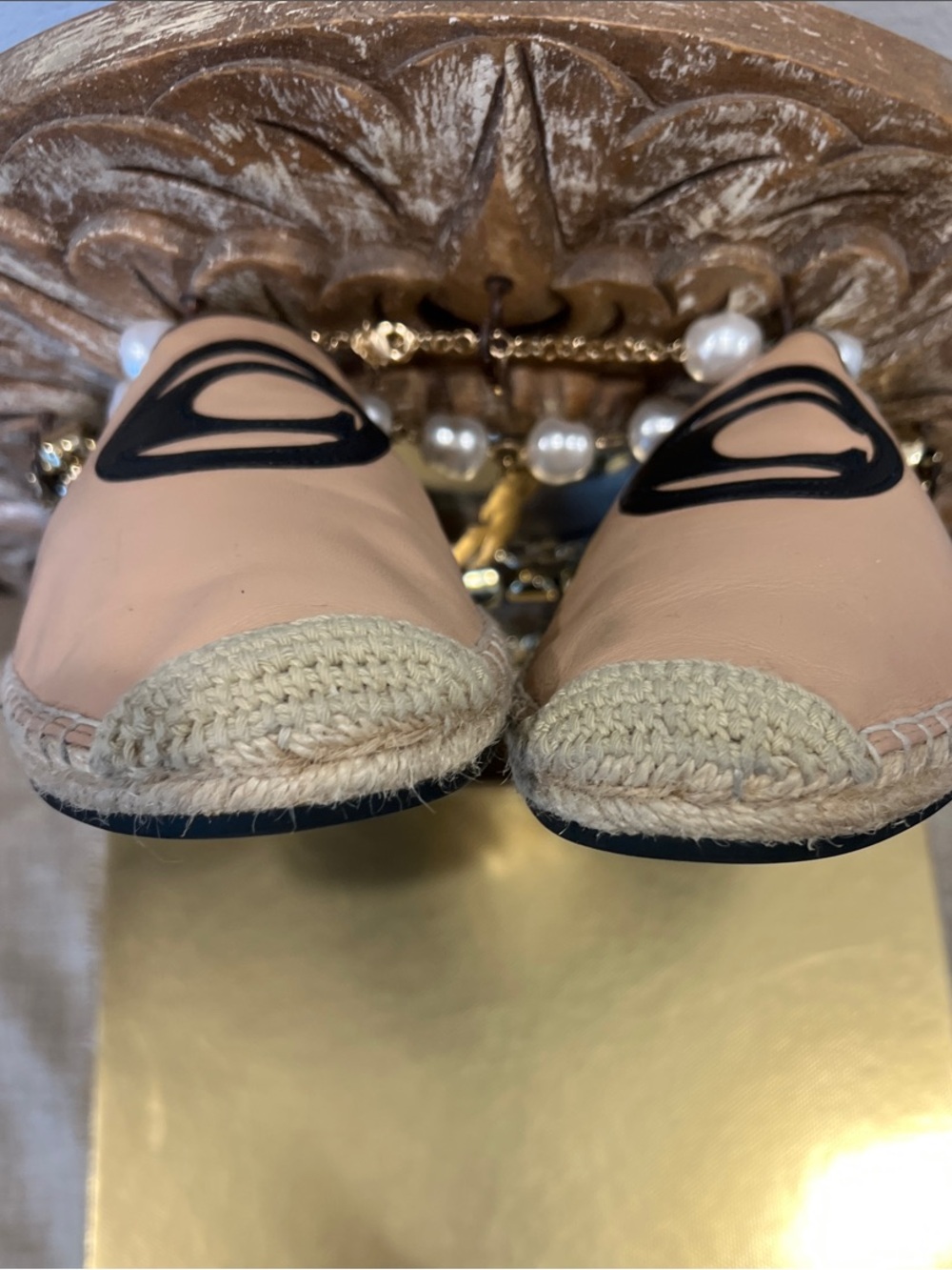 Coach Blush Pink Leather Espadrille Flats with Black Logo - Picture 4 of 8